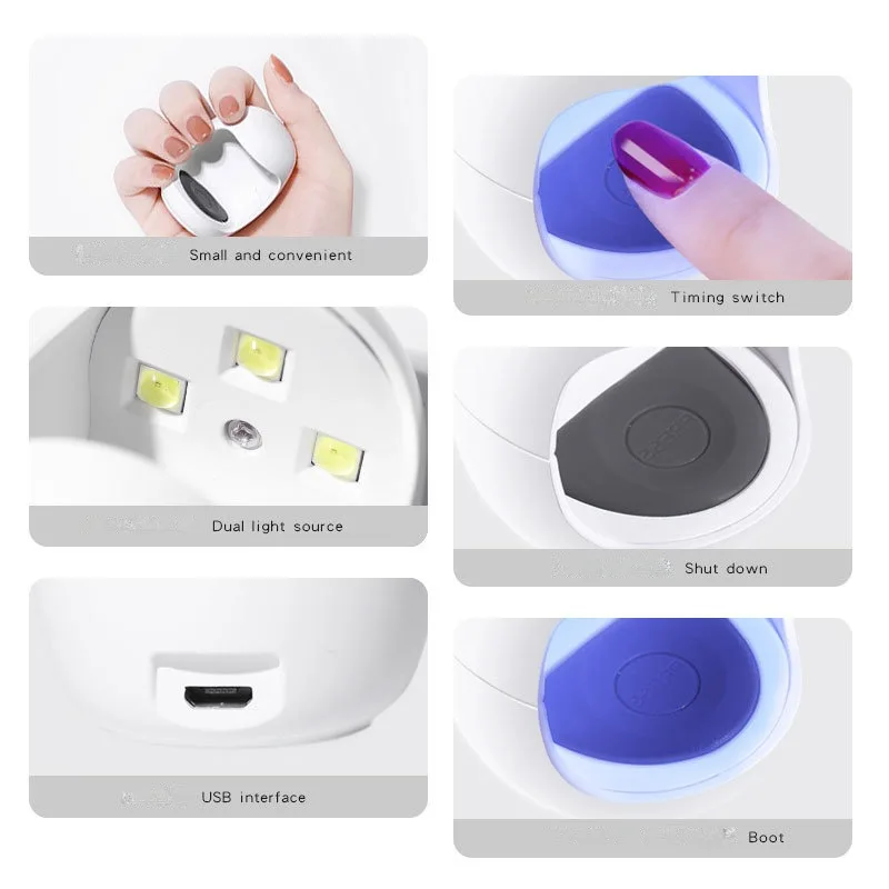 Mini Nail LED Lamp, Gel Nail Lamp Nail Art Tools, Manicure UV LED Light for Gel Nail Art Flash Curing Lamp DIY Nail Art