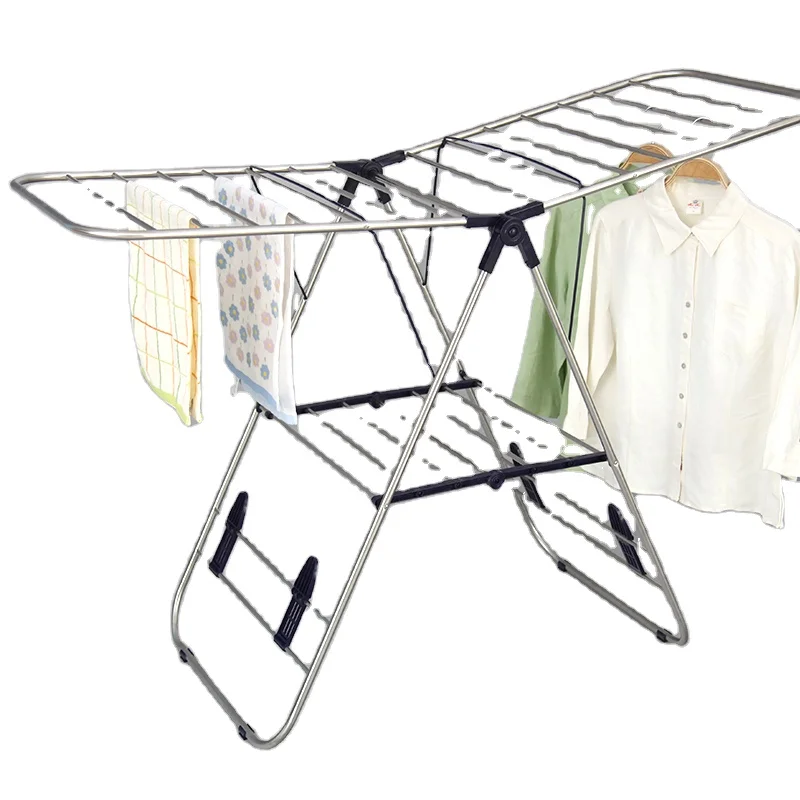 2023 best sale stainless collapsible hanging clothes with 2 tiers floor standing multifunctional airer