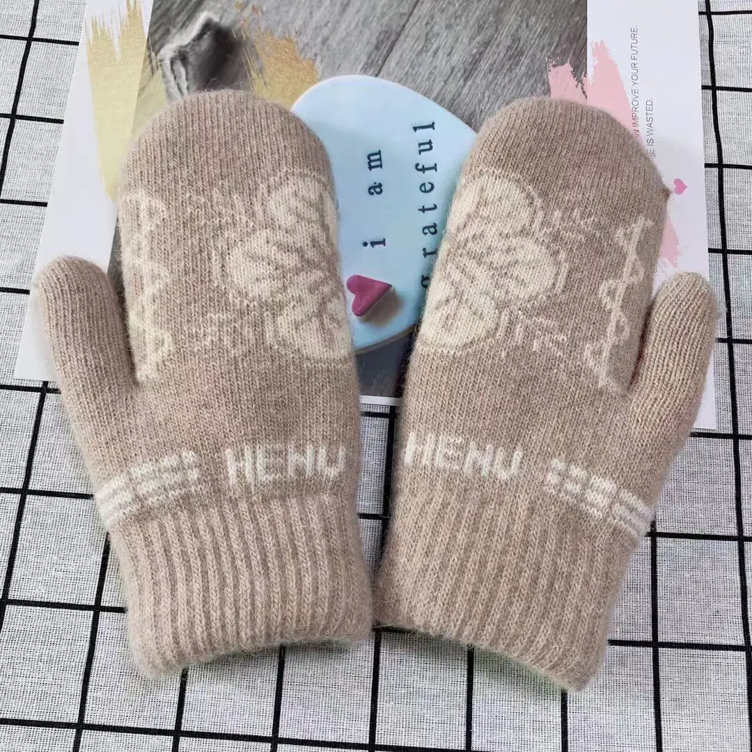 Оптовая продажа, вязаные женские зимние варежки с рисунком снега, теплые варежки для девушек