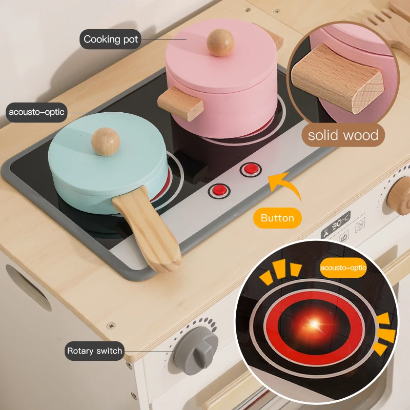 2022 new style children cookhouse toy white wooden oven refrigerator kitchen combination set toys