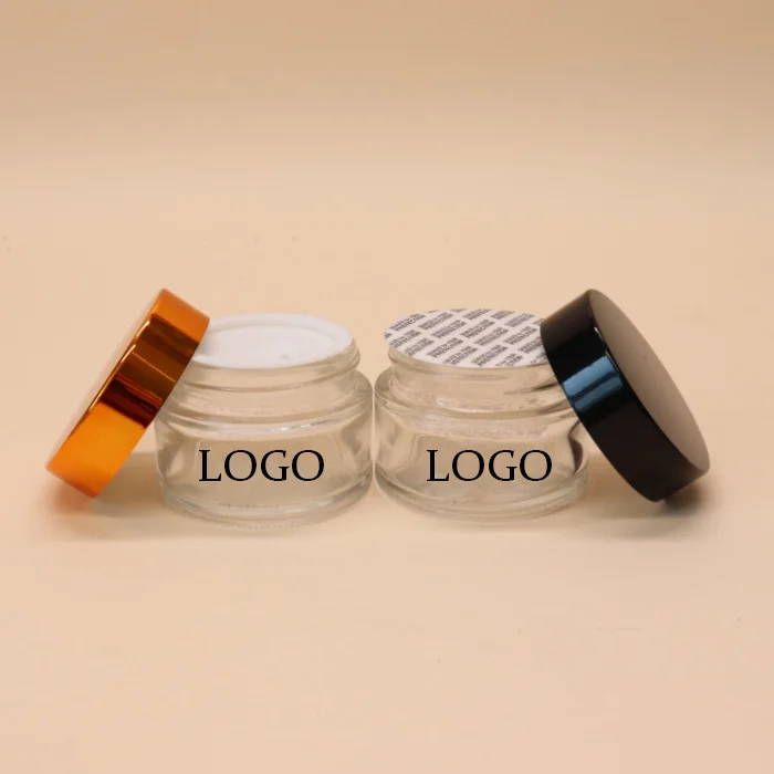 Metal plastic lid glass jar 5g 10g 15g 20g 30g 50g 2oz 3oz 4oz glass cream jar with lid custom glass jar LOGO