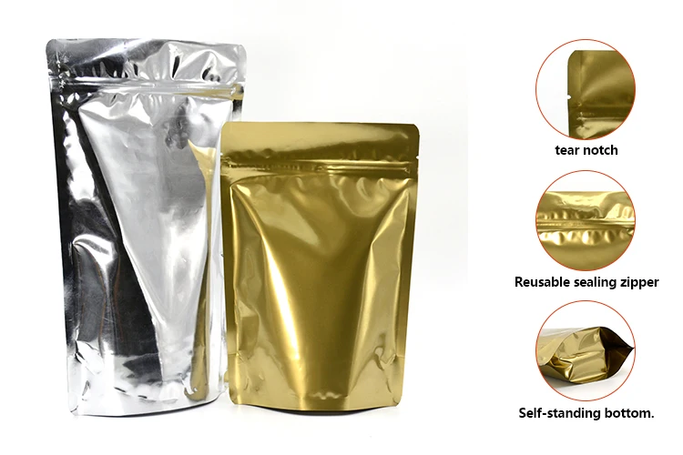 Wholesale Doypack Aluminium Custom Candy Cookies Mylar Bags Compostable Stand Up Pouch Gold for Food Package