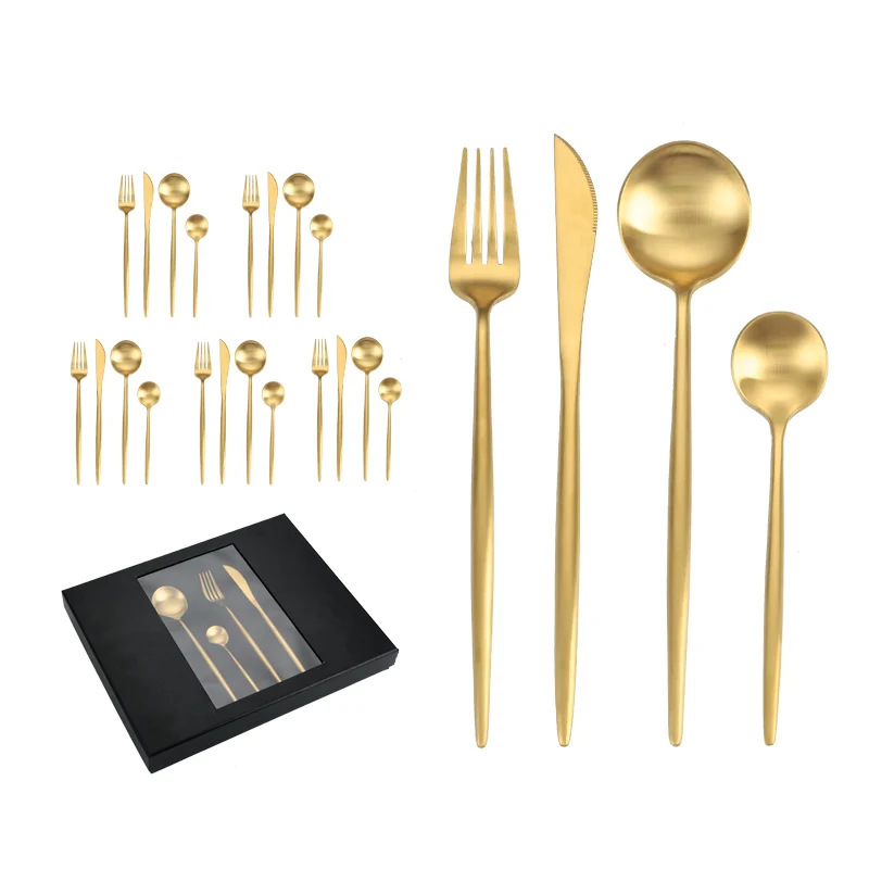 Heavy solid thick round handle 304 stainless steel flatware eating fork spoon cutlery service tableware