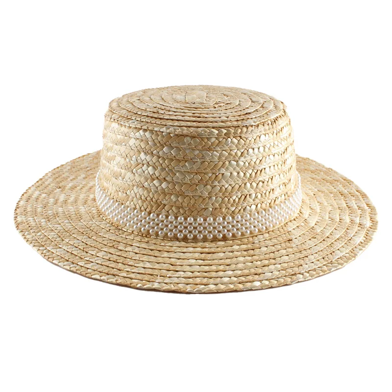 Cross border hot new British fashion flat top bowler hat straw beach hats for women summer straw women straw hat