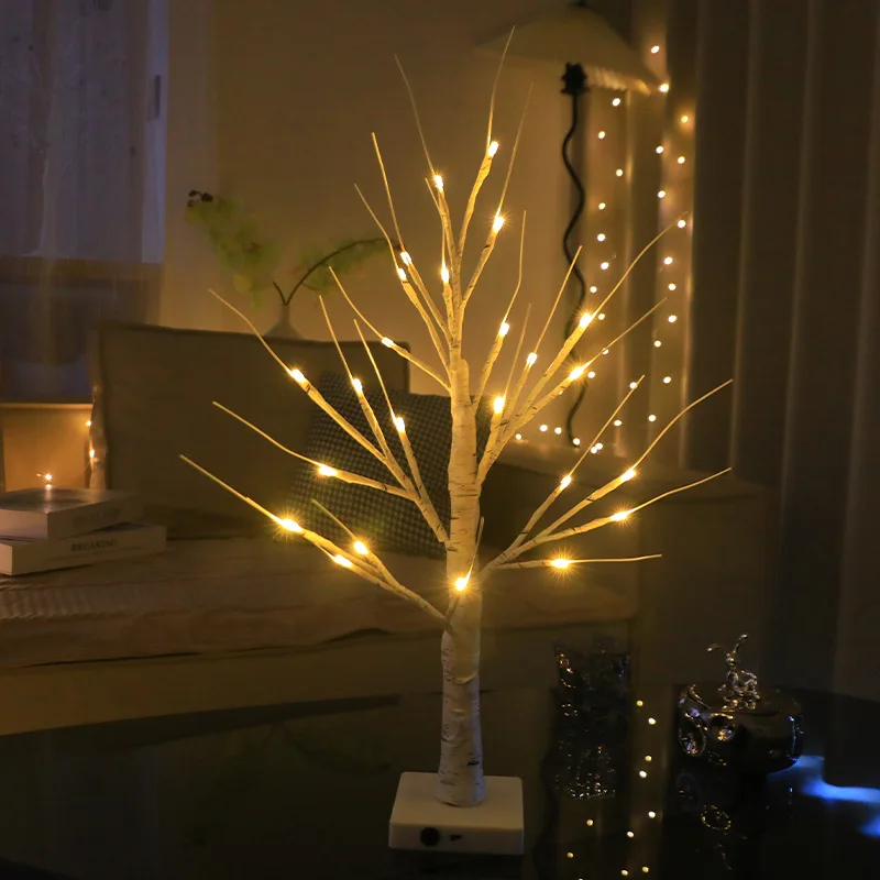 Leds Glowing Simulation Branch Light with Flexible Desktop Mini Artificial  Birch Tree Night Light for Home Bedroom Party