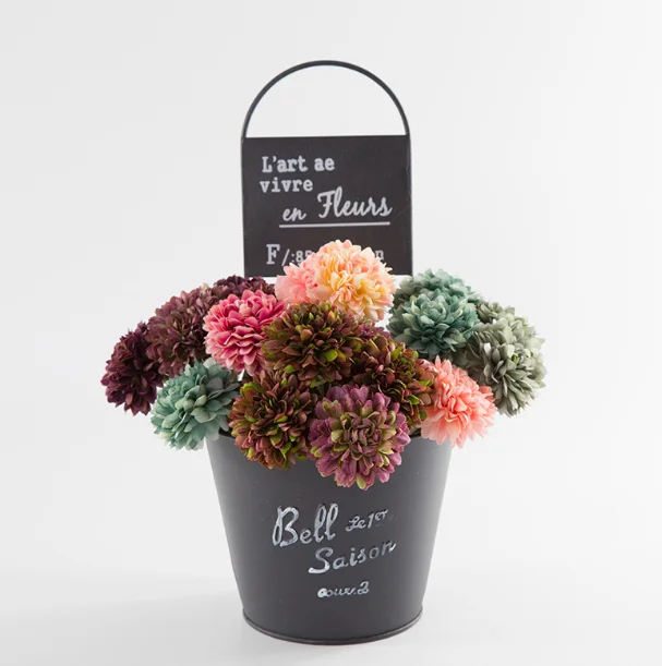 Wholesale manufacturer flower pots creative round flower bucket metal iron flower vase