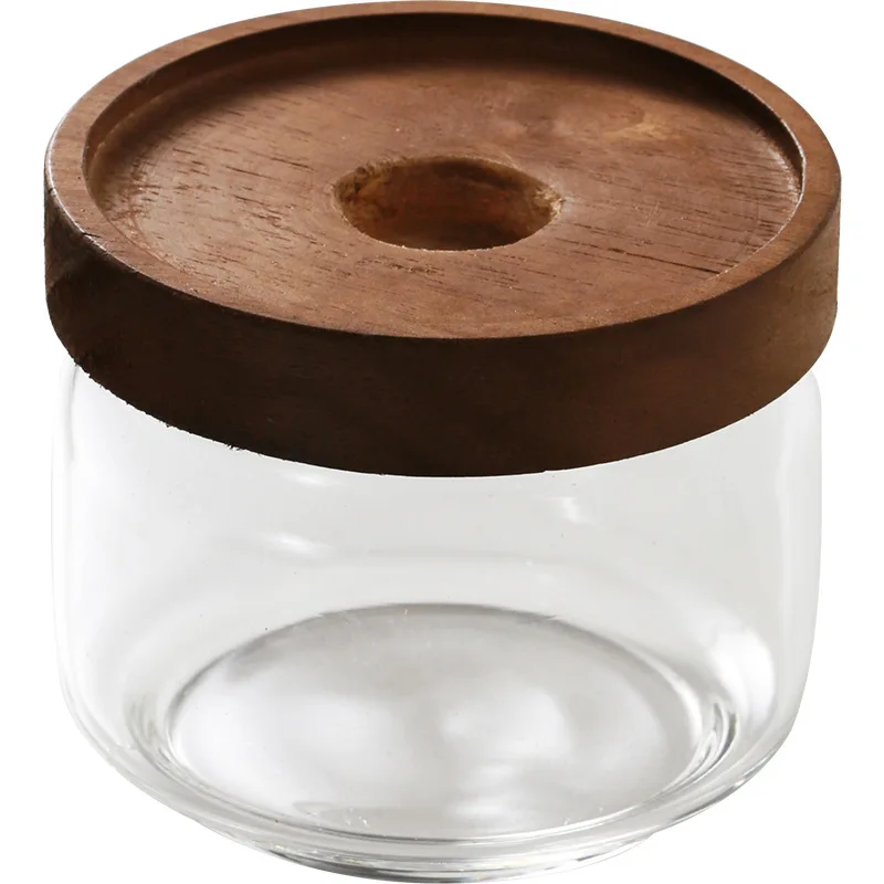 High Borosilicate Glass Airtight Storage Jar Stackable Design with Acacia Wood Lid