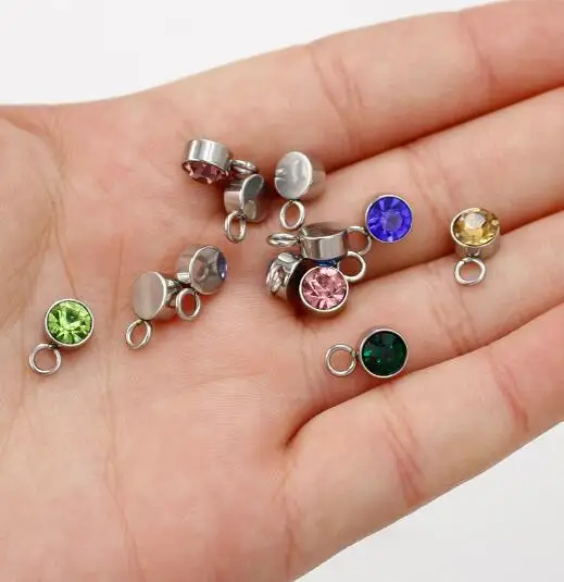 Оптовая продажа 6 мм кристалл нержавеющая сталь 12 месяцев рождения шармы DIY браслет ожерелье ювелирные изделия аксессуары