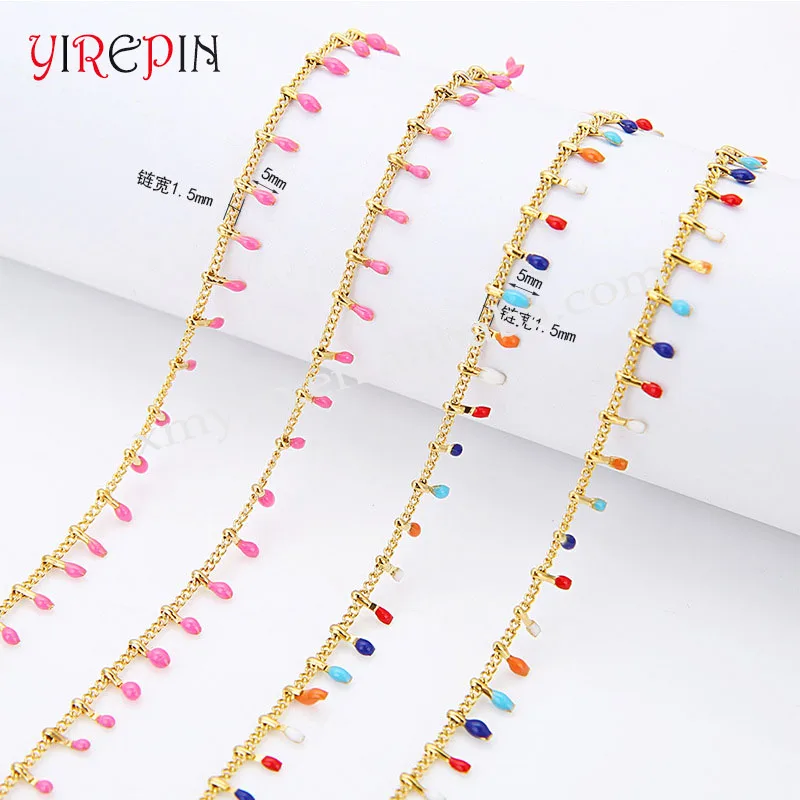 Ethnic style drop oil wholesale fashion diy jewelry stainless steel colorful beads chain