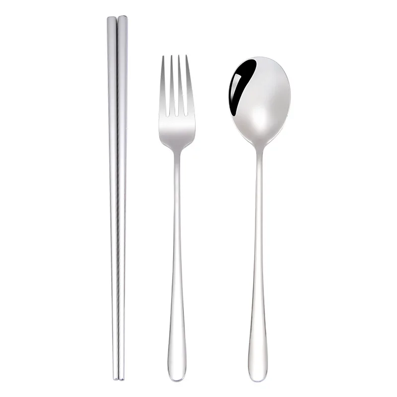 
New Korean Style 304 Stainless Steel Flatware Metal Travel Portable Spoon And Fork Chopsticks Sets 