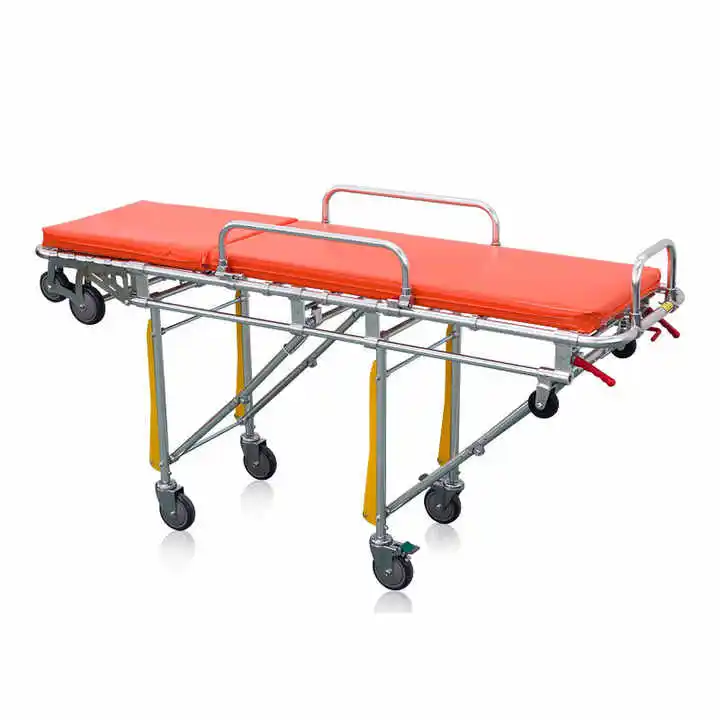 2024 Convenient Elevatable Medical Ambulance Stretcher with Wheels Portable Metal Design