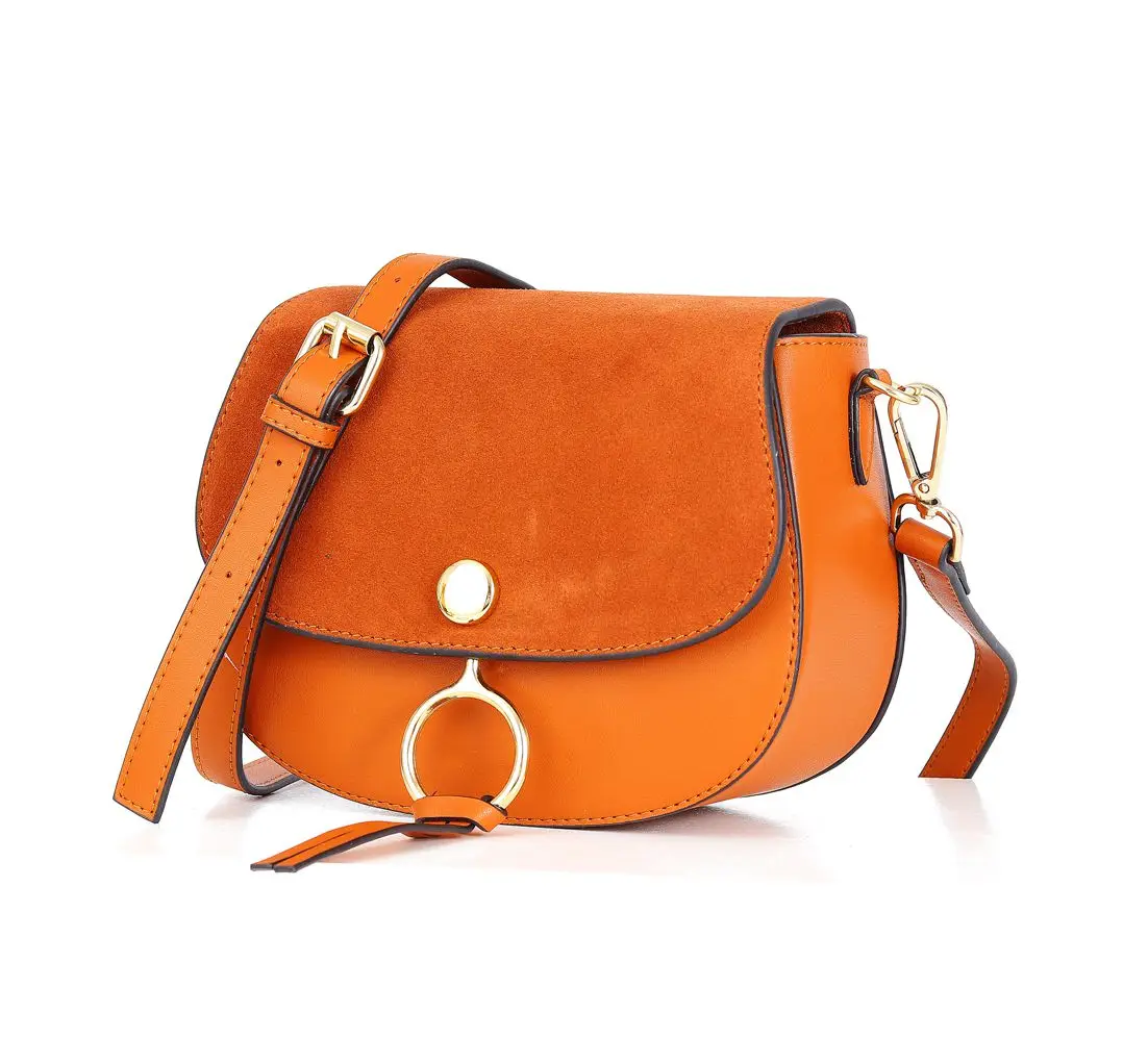 High Quality Suede 100% Real Leather Brown Saddle Bag Women Handbag Nappa  Design Small Crossbody Young Girl Casual Bags