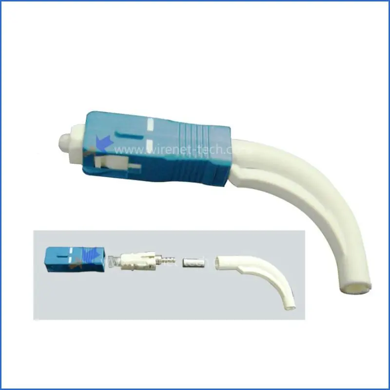 Ferrule end surface pre domed SC UPC boot fiber optic 90 degree connector