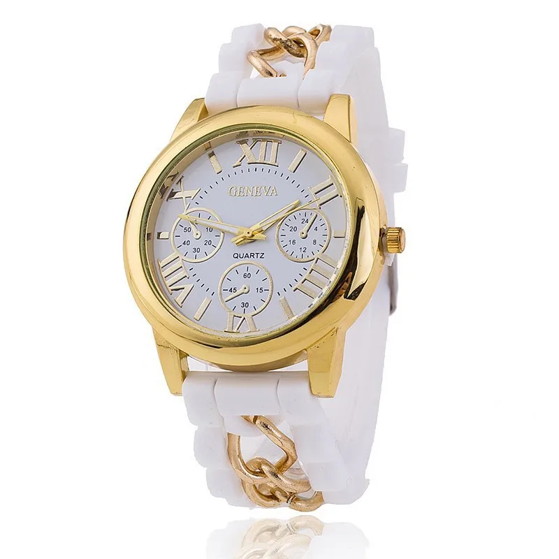 2021 New Famous Brand Gold Alloy Chain Geneva Casual Quartz Watch Women Silicone Watches Relogio Feminino Wristwatches Hot Sale