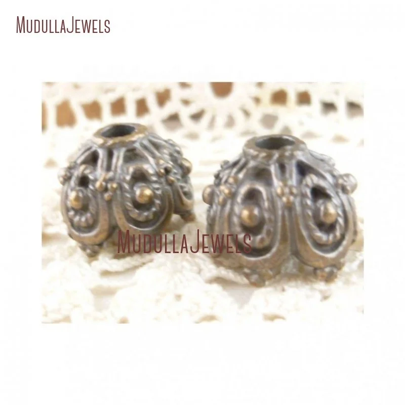 FC14823 Copper Jewelry Flower Petal Ornate Mykonos Casting Spacer Tassel Bead Cap For DIY Jewelry Findings Supplies Bulk