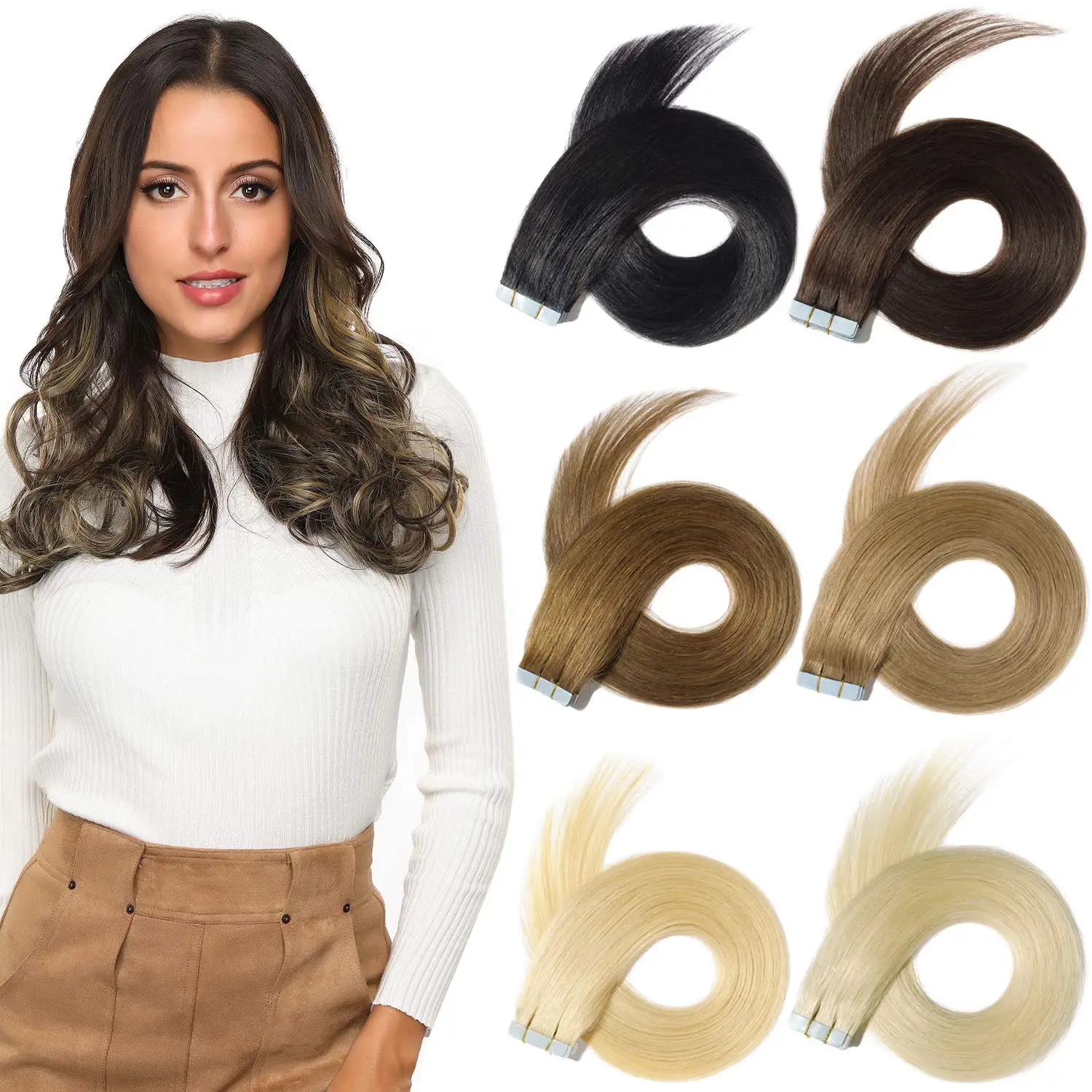 Double Drawn Thick End Tape In Extensions Long Hair Extension Human Hair Raw Brazilian Regular Tape Extensions Curly Hair