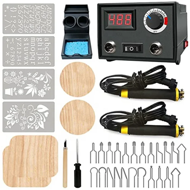 Pyrography Wood Burning Kit Wood Burner Tool Dual Pen 60W Upgraded Adjustable Pyrography Machine