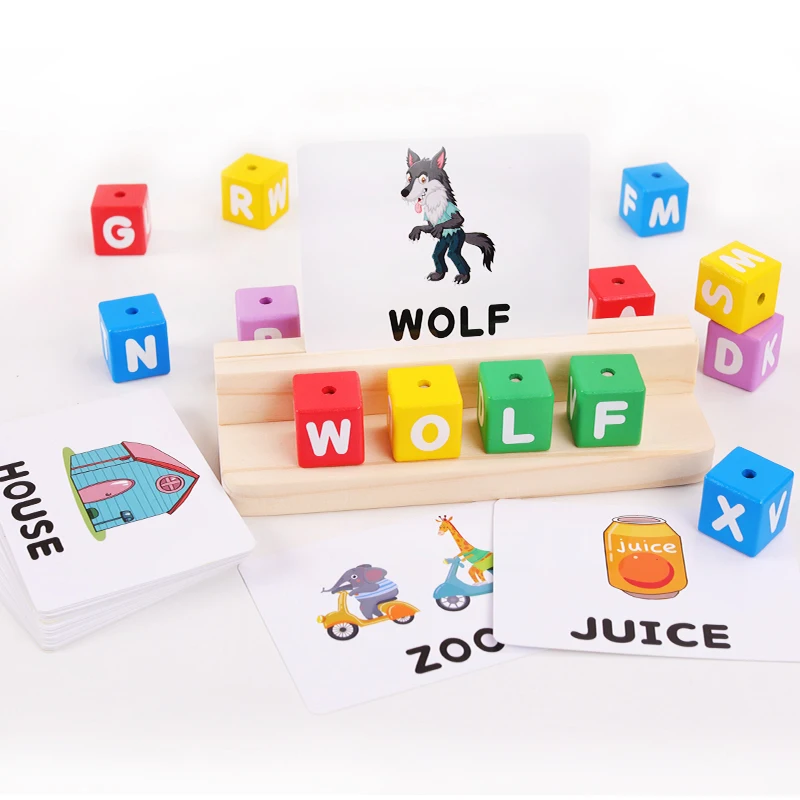 Children Toys Educational Building Toys Alphabet Learning Training Block With 30pcs Flashcards English Colorful Letter