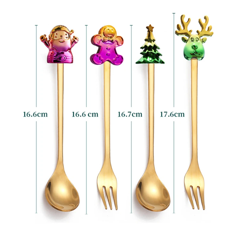Christmas Tableware 4Pcs Stainless Steel Coffee Spoon Snowman Tree Children Tea Scoop Eat Ice Cream Dessert Scoop Creative Spoon
