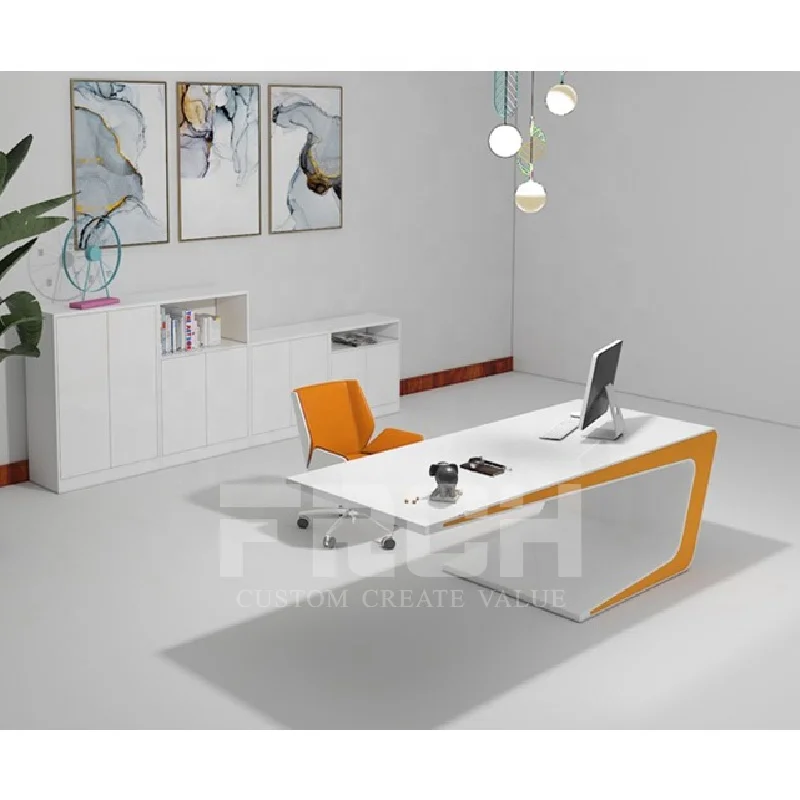 Customized High Glossy Modern Office Supplies Wooden Organizer Executive Manager Office Desk