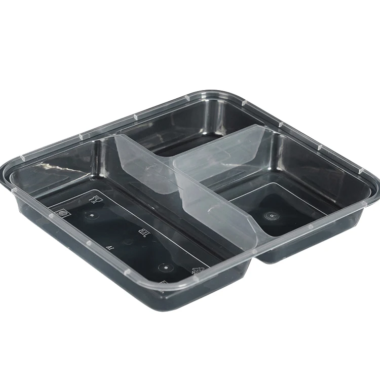 Leakproof microwave plastic lunch box 3 compartment disposable plastic food storage container