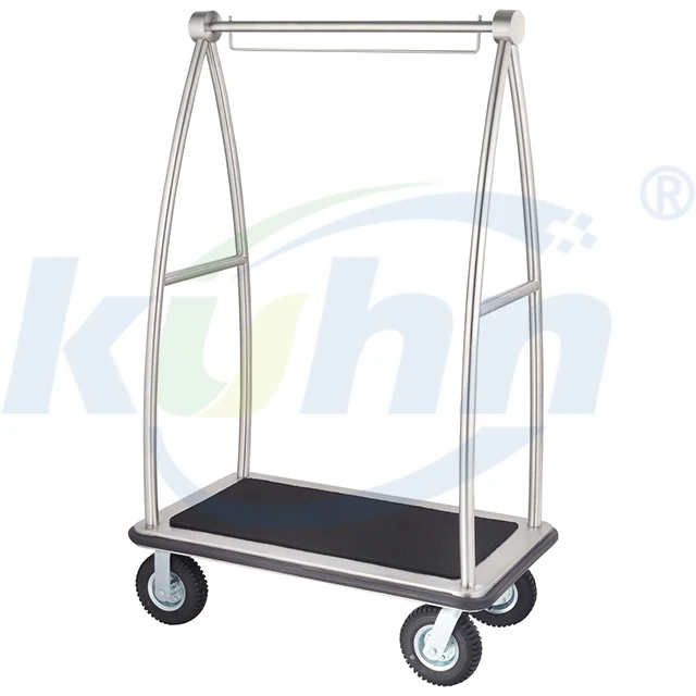 Large capacity metal cart 8 inch inflatable black carpet stainless steel wheels hotel lobby aerodrome luggage trolley