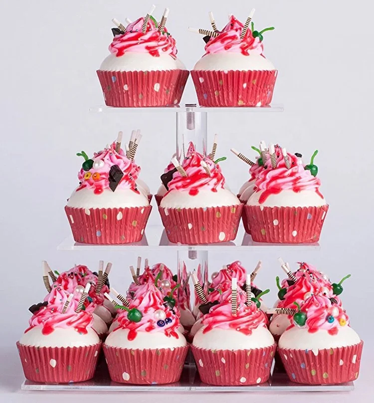 Dessert Stand Cupcake Stand Acrylic Holder 3 Tiers Square for Baby Shower Bridal Shower Birthday Wedding Hold 9 Donuts