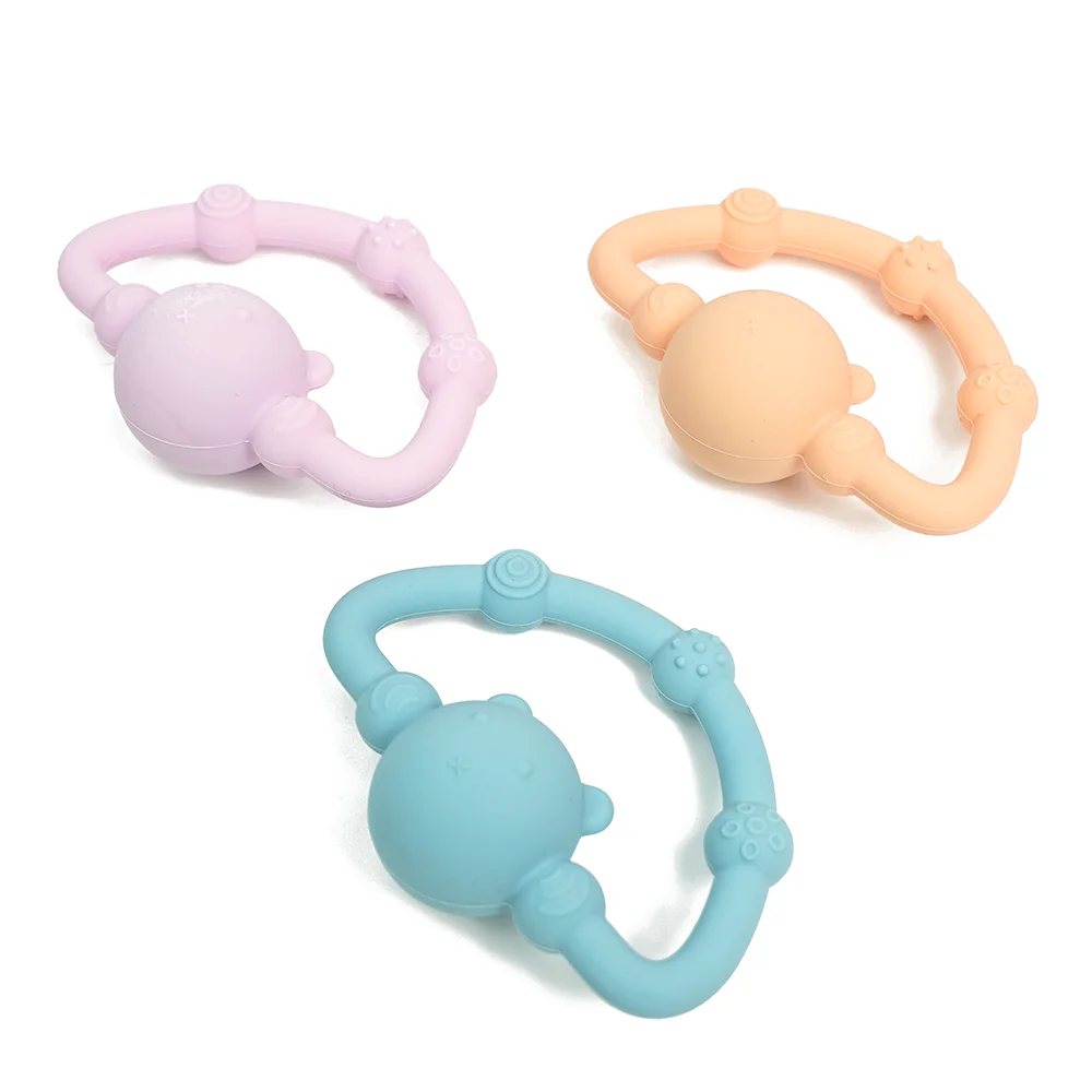 Cute Animals Shape Baby Silicone Teether Teething Biting Baby Rattle Toy Handbell Toy