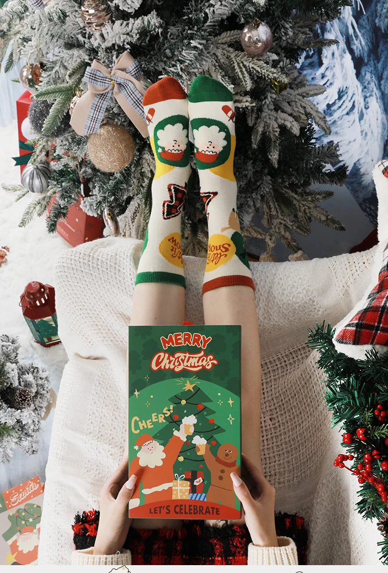 wholesale women funny knitted cute fuzzy christmas slipper socks