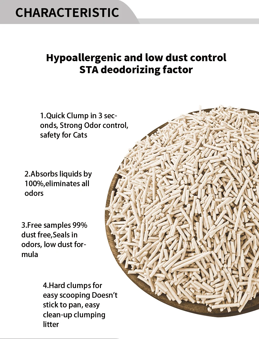 Factory Hot Sale Soy Fiber Cat Litter Tofu Eco-friendly Highly-absorbent Low Dust Antibacterial Deodorizing Tofu Cat Sand