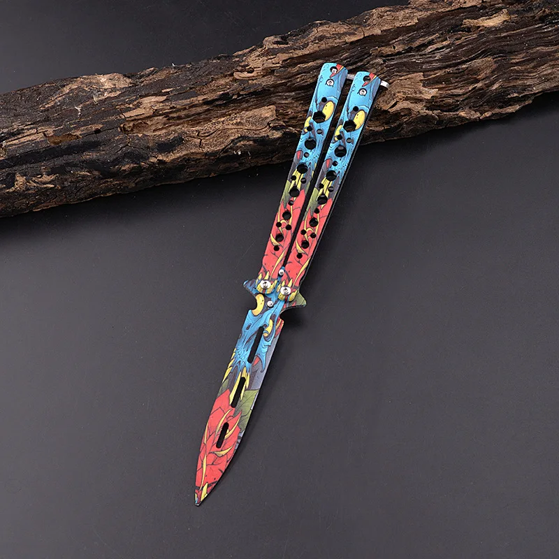 CSGO Game Double Tip Butterfly Knife Tool Stainless Steel Training without Cutting edge Practice Folding knife