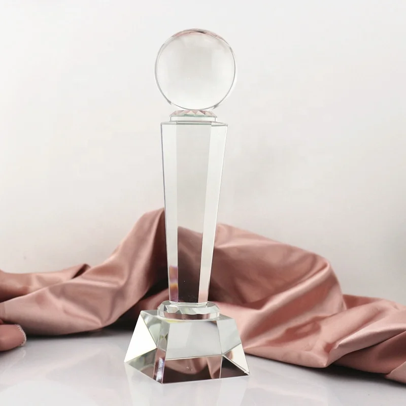 Custom Large Golden Silver Copper Colored Sports Awards Fantasy Football Soccer Trophy With Extravagant Crystal Ball On The Top