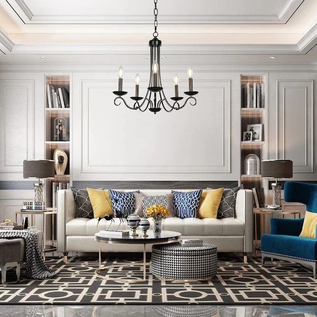 Cheap  farmhouse 5 light candle bulbs chandelier  iron black dining room chandelier Kitchen   lighting fixtures