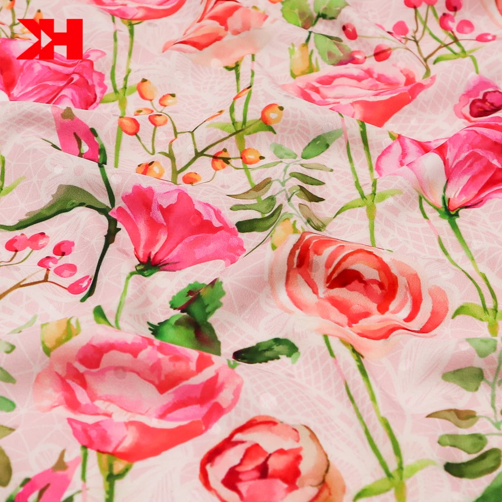 Kahn New Products duchess polyester satin fabric best quality printed hawaiian fabric For Dress