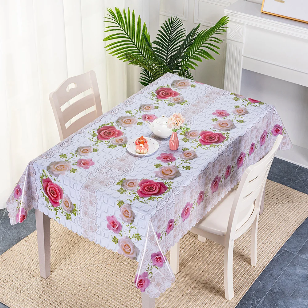 Custom Rose Floral Printed Decorative Plastic PVC Table Cover