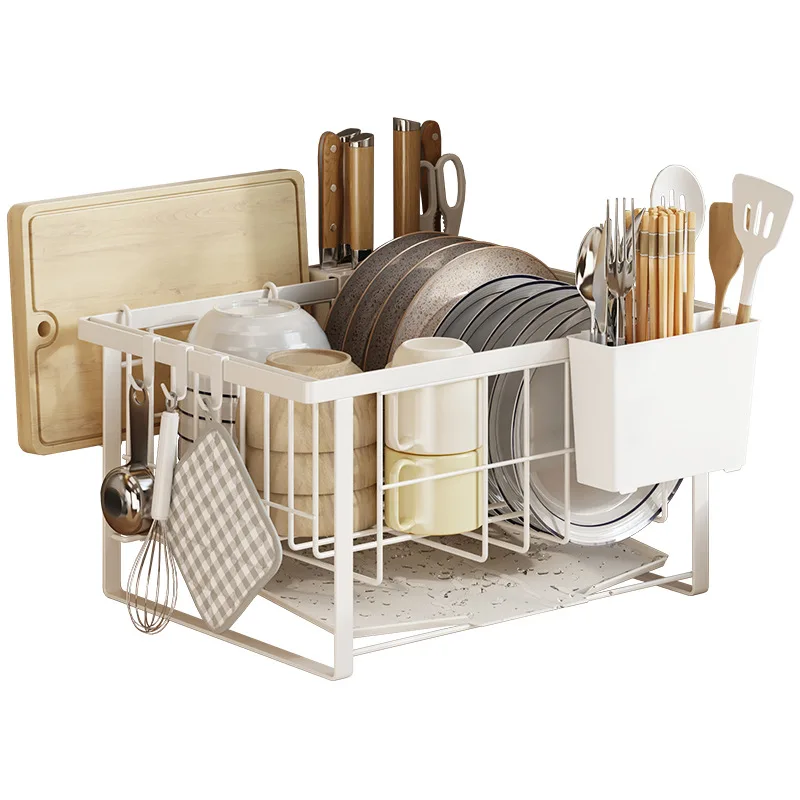 Home Cutlery Storage Rack Kitchen Dish Drain Organizer Steel Drain Rack Household Drain Dish Rack Utensil Storage Holder Shelf