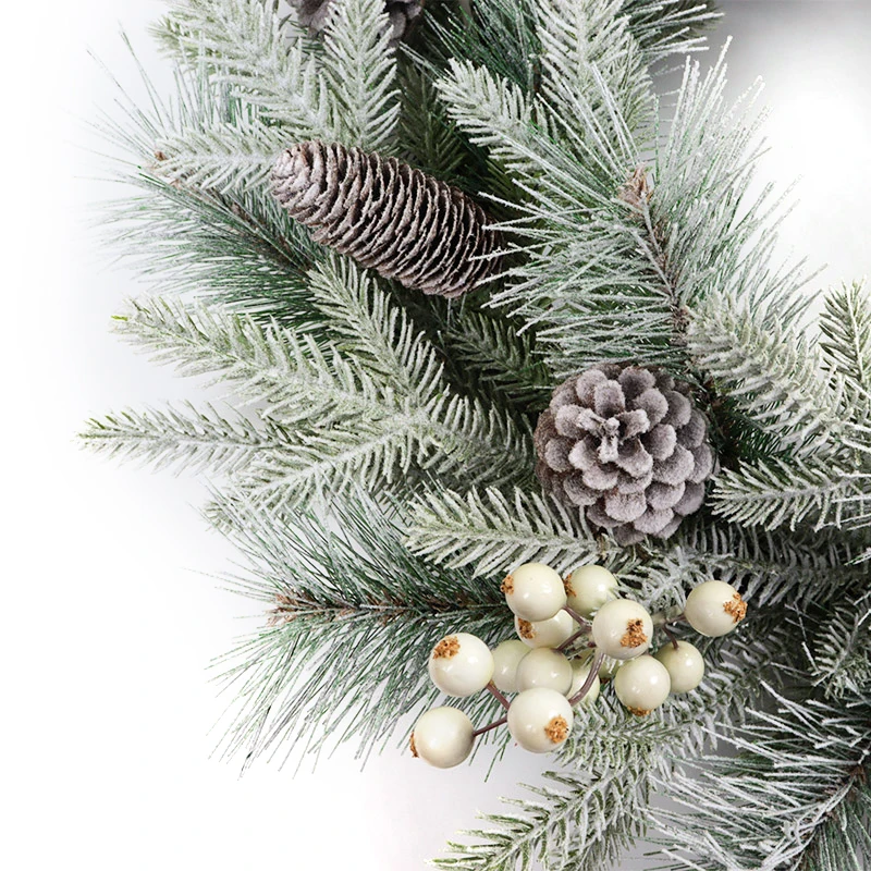 Christmas Decoration White Pine Needle Wreath Artificial Decorated PE Planting Rattan Christmas Party Garland Wreath