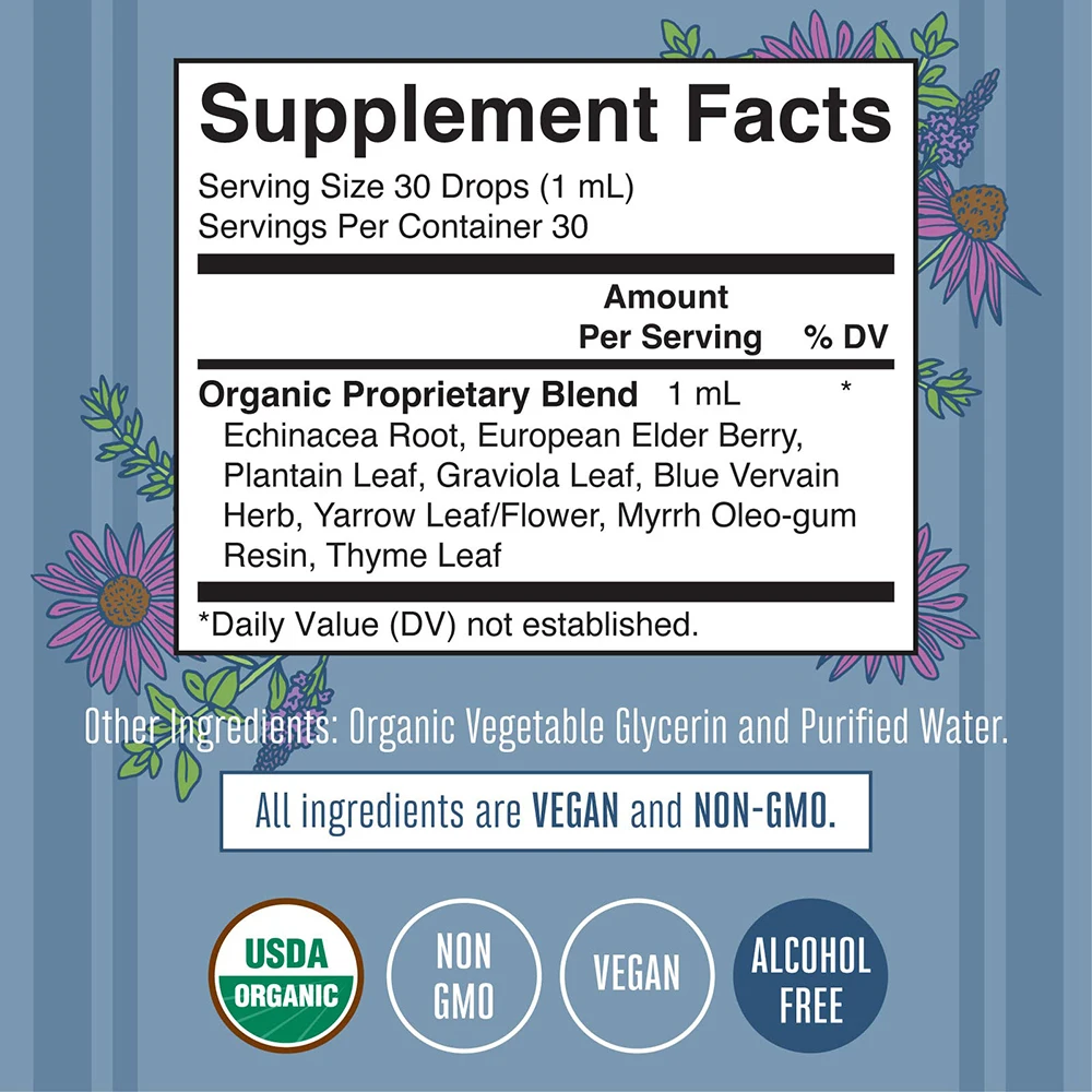 Organic Herbal Lymphatic Support Drops with Echinacea Elderberry for Lymphatic Support Immune Support Antioxidant