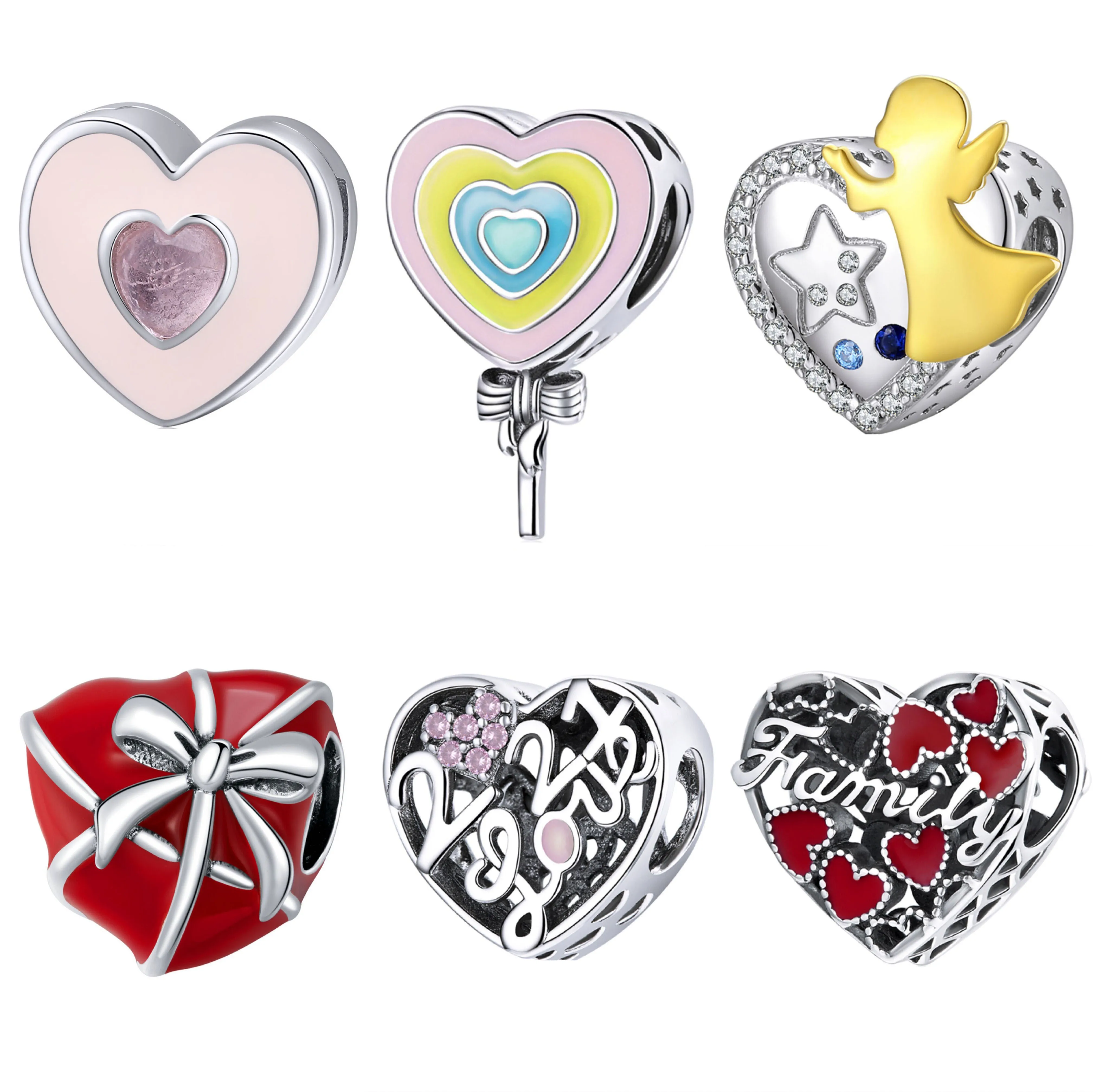 2024 Fine Jewelry Cute Charms Heart Shape 925 Sterling Silver European Women DIY Charm for Bracelet Jewelry Making Custom