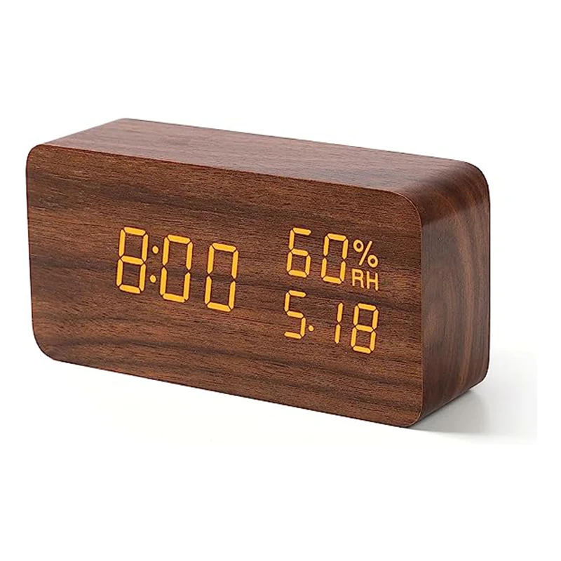 Nightlight Large Office Digital Clock Made Of Wooden With Led Screen Table Clock Portable Lamp