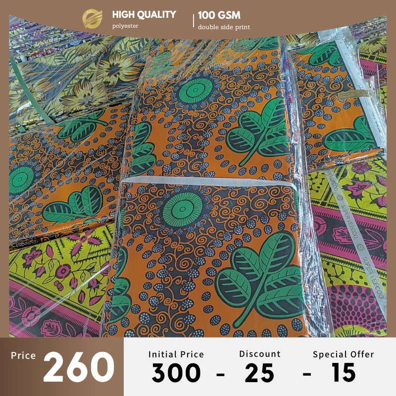 Stock Wholesale 6 yard High quality Print wax fabric 100% Polyester popular african loincloth wax printed clothing fabric