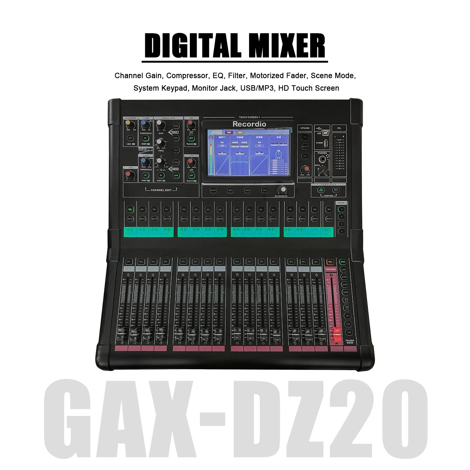GAX-DZ20 на сцене конференции цифровой микшерный пульт с сбалансированным запись встроенный звуковая карта большим дисплеем смеситель