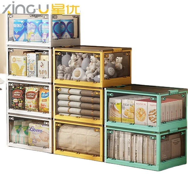 XingYou Transparent Container High capacity folding collapsible plastic organizer box with wheel