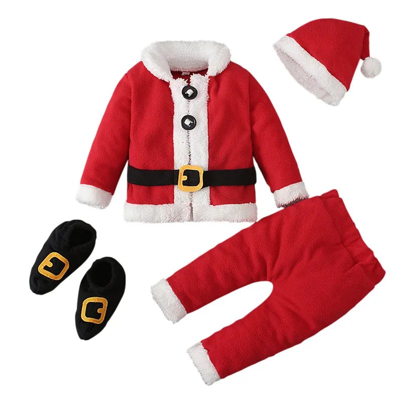 Free Sample Christmas Santa Fleece Warm Outwear Cosplay Set Outfits Clothes Jumper Outfits for Child
