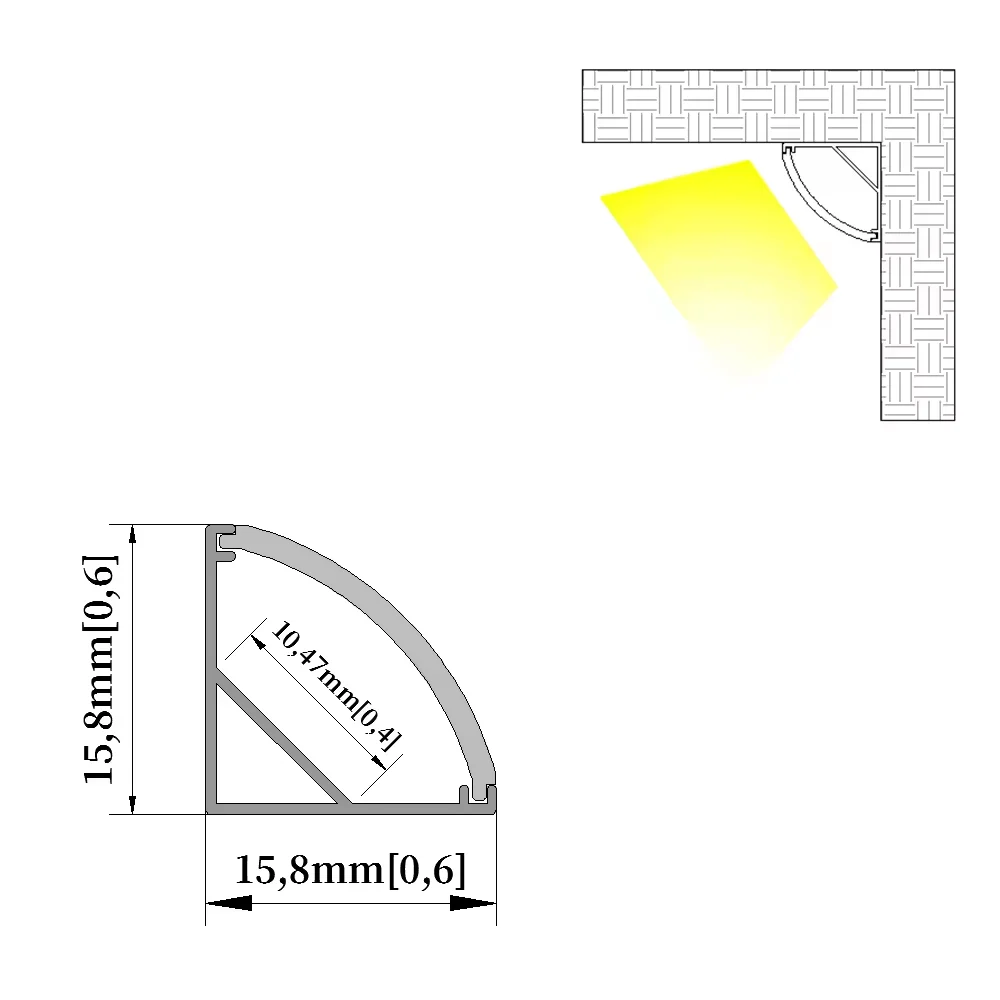 eSann 16x16mm Factory price wholesale 90 degree led aluminum corner profile for led strip light