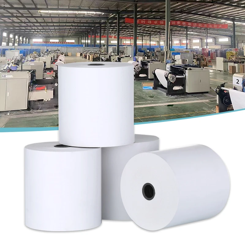 Wholesale Wood Pulp Cash Register Paper Bank Supermarket Receipt 80*80mm 20 Rolls Per Box 65gsm Jumbo Rolls Thermal Paper