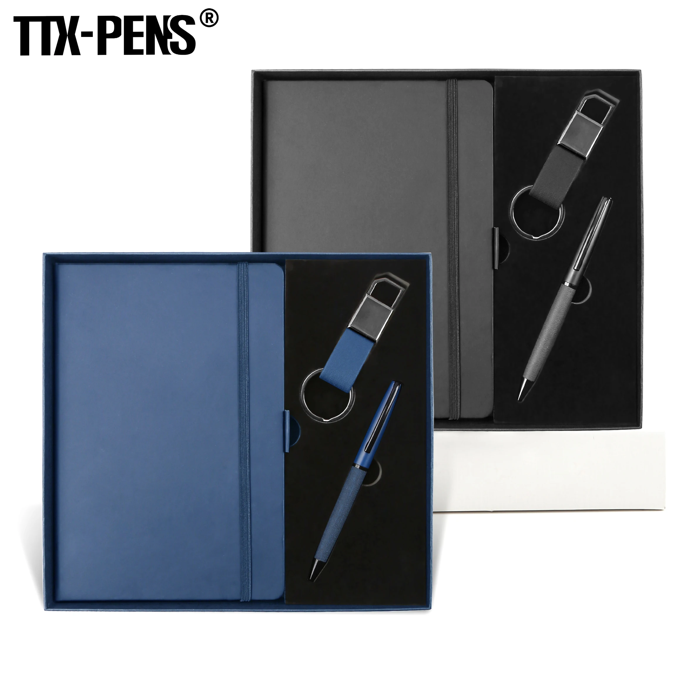 Wholesale Top Quality Custom Logo Business Gift Pen Set Ballpoint Pen Advertising Plastic Pen With Notebook Pu Leather Key Chain