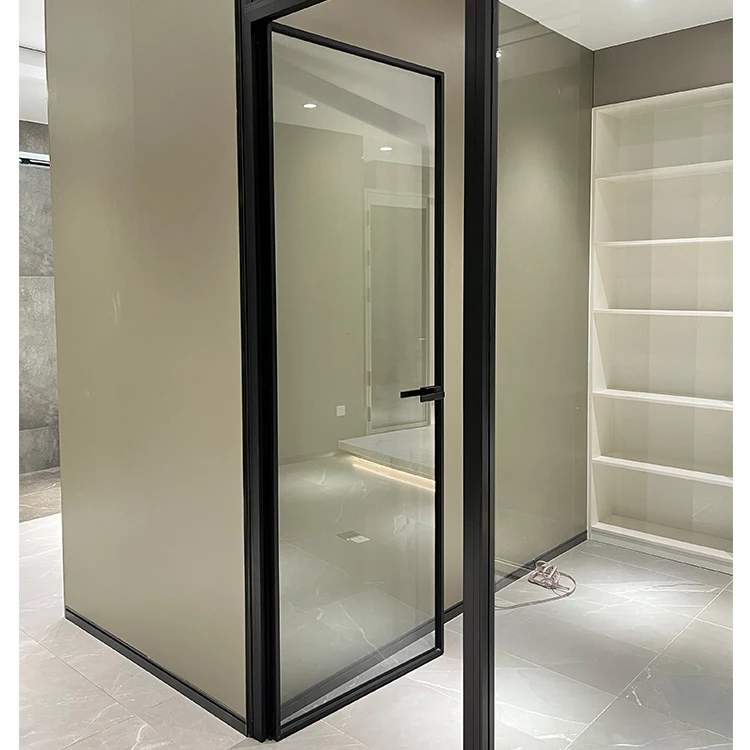 Sales Reasonable Price Unbreakable 28mm Narrow Frame Slim Profile Single Leaf Fiber Glass Aluminum Frame Glass Door