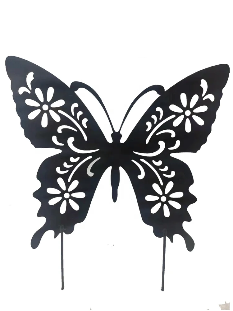 Metal black butterfly insert exotic style suitable for decorative courtyard black iron butterfly style
