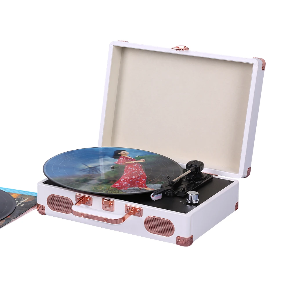 
Suitcase Record Player Turntable, 3 Speed Record Player Suitcase with Built in 3W*2 Speakers/ Aux Input/ RCA Line Out/Earphone 